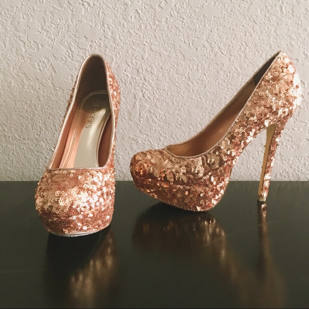 BAKERS Gold Sequined Heels